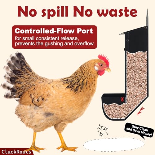 CluckRoots Chicken Grit and Oyster Shell Feeder Combo, No-Spill Weatherproof Heavy-Duty Design, Lift-Off Wall-Mounted Metal Dispenser w/View Window