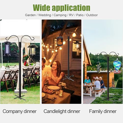 XDW-GIFTS Double Shepherds Hooks for Outdoor, 2-Pack Heavy Duty Garden Pole for Hanging Bird Feeder, Plant Baskets, Solar Light Lanterns, Garden