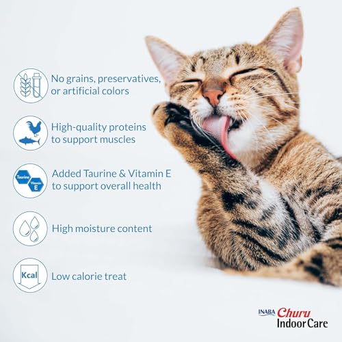 INABA Churu for Cats, Functional, Creamy Lickable Purée Cat Treat for Indoor Care and Hairball Control, 0.5 Ounces Each, 24 Tubes (4 per Pack), 2