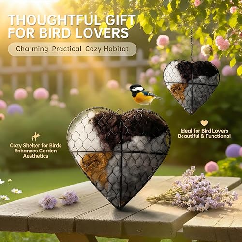 Handmade Fiber Bird Nesting Heart, Nesting Material for Wild Bird, Refillable Nesting Accessories, Hummingbird Nest/House, Outdoor Garden Decortion