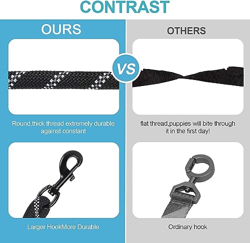 3 Dog Leash No Tangle, Heavy Duty Multiple Dog Lead Shock Absorbing Bungee with Padded Handle Removable Pet Traction Walking Rope for Medium Large