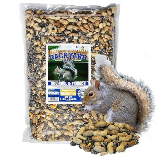 CountryMax Backyard Seeds Squirrel & Chipmunk Food Mix – 8 lb Bag – Premium Wildlife Blend with Sunflower Seeds, Peanuts & Corn – Ideal for