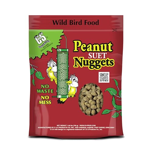 C&S Peanut Suet Nuggets, Outdoor Wild Bird Food for Nuthatches, Woodpeckers and Chickadees, 27 Ounces