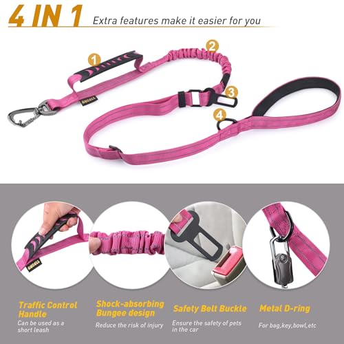 AUBELL Tactical Dog Leash Heavy Duty,4-6ft Reflective Strong No Pull Bungee Leash for Medium Large Dogs with Comfortable Padded Double Handle,Car