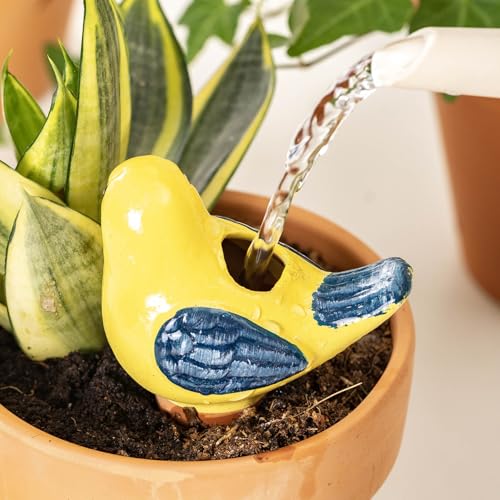 4 Pack Self Watering Bird Shaped Globes, Terracotta Vacation Planters Devices with Slow Release Automatic Watering Spikes, Plant Watering Pots for