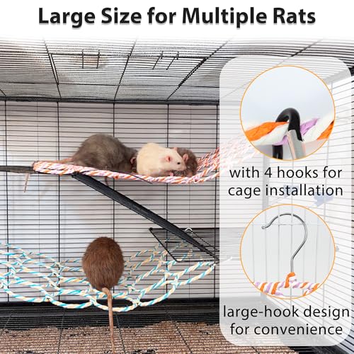 1Pcs Rat Climbing Rope Net Toy for Cage, Bird Hemp Rope Perch Swing, Ladder Rope Bridge Hanging Hammock, Small Animal Activity Toy for Mouse, Mice