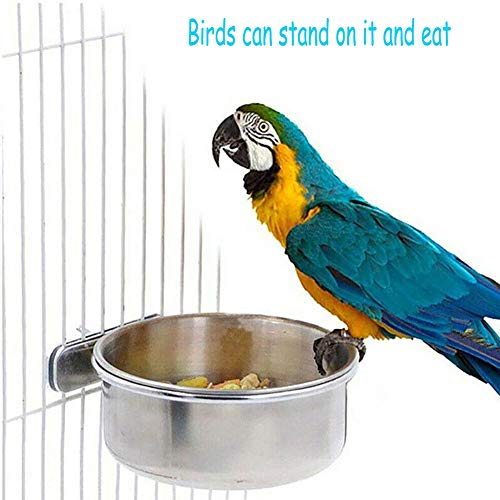 PINVNBY Parrot Feeding Cups Birds Food Dish Stainless Steel Parrot Feeders Water Cage Bowls with Clamp Holder for Cockatiel Conure Budgies Parakeet