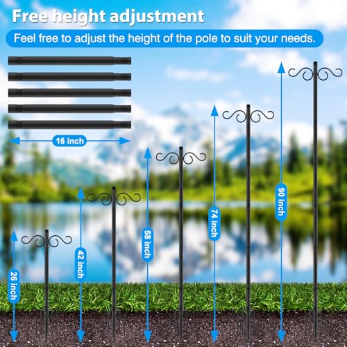Adjustable Shepherd Hooks for Outdoor, 2 Pack 80 Inch 5 Prong Base Bird Two Sided Feeder Poles, Heavy Duty Shepherds Hook, Suitable for Garden in