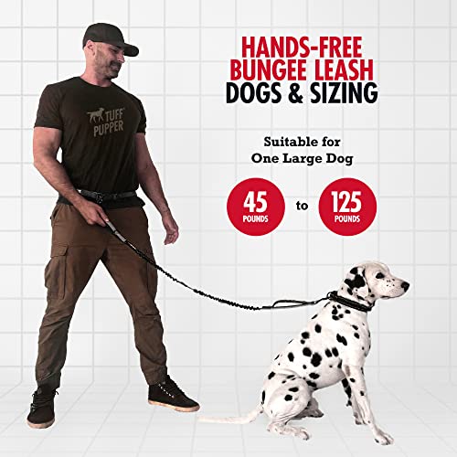 Tuff Pupper Heavy Duty Hands Free Dog Leash | One Large Dog Up to 125 lbs | Comfortable Shock Absorbing Bungee | Reflective Padded Handles | Lumbar