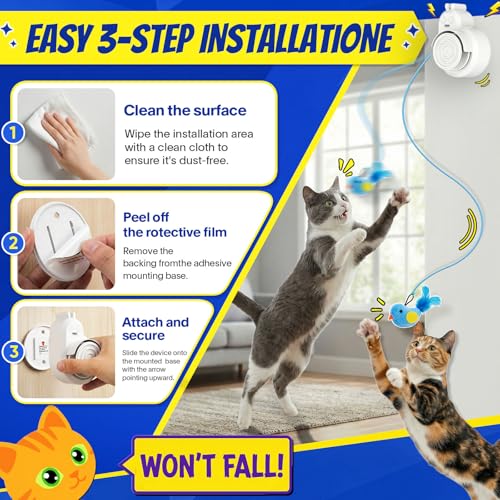 Interactive Cat Toys for Indoor Cats - Automatic Flying Bird Feather & Mouse Wand Enrichment Toy, Hands-Free or Handheld USB-Rechargeable Safe Play