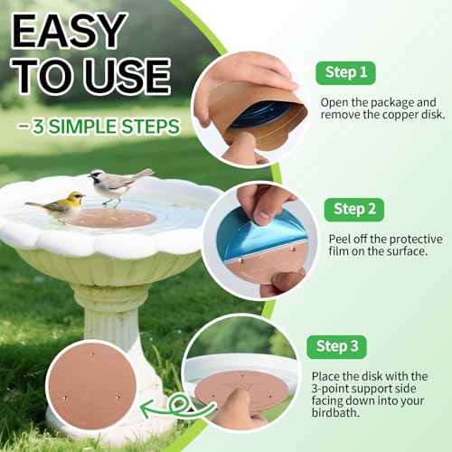 2 Pack Bird Bath Copper Discs, 99.9% Pure Copper Cleaner with Triple-Point Support, Reinforced Design for Safe Clean Water, Universal Fit for Outdoor