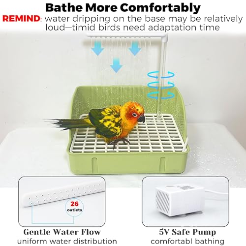 Automatic Parakeet Bird Bath with Pump, Large Bird Shower Fountain Indoor Bathtub with Running Water, Parrot Bath Tub Faucet for Pet Birds, African