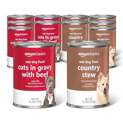 Basics Wet Dog Food Variety Pack, Country Stew Flavor and Cuts in Gravy with Beef, Made with Natural Ingredients, 13.2oz Cans (Pack of 12)
