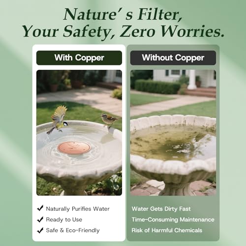 Bird Bath Copper Disk, 0.6mm Reinforced 99.99% Pure Copper Cleaning Disk with Triple-Point Support for Physical Safe Clean Water All-Season