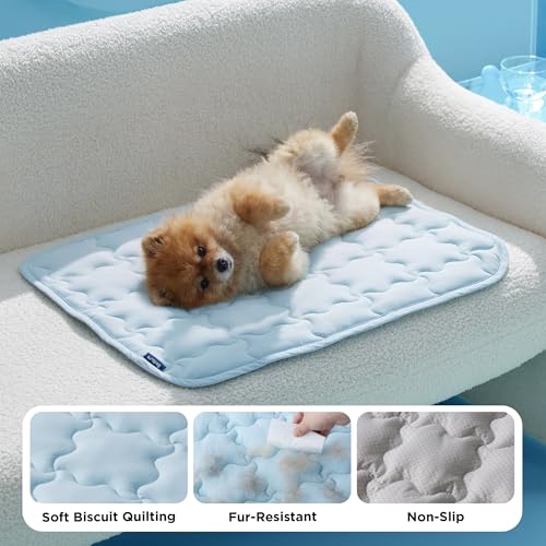 Bedsure Cooling Dog Mat Extra Large, Q-Max>0.5 XL Thin Breathable Cold Crate Pad for Pet, Portable Washable Kennel Bed for Summer Active Dog with