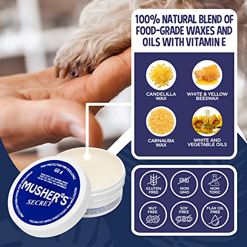 Musher's Secret Dog Paw Wax 60g – Moisturizing Dog Paw Balm – Helps Protect & Heals Cracked Paws – Creates an Invisible Paw Protectors Barrier