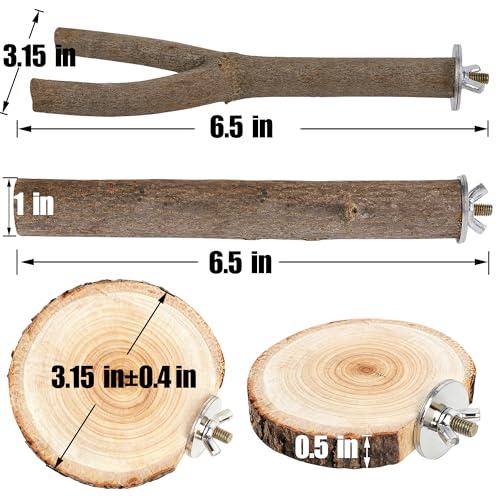 6 PCS Bird Perch Set, Natural Birch Wood Straight & Forked Perches with Platforms for Parakeets, Cockatiels, Conures, Lovebirds - Cage Accessories