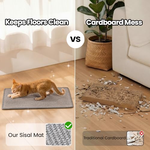 Conlun Cat Scratcher Mat,Natural Sisal Cat Scratch Pad,Horizontal Floor Cat Scratching Pads Rug for Indoor Cats Grinding Claws Nails,Cat Furniture