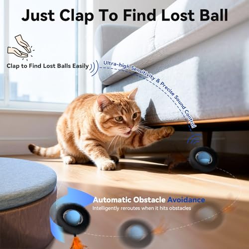 Interactive Cat Toy with Motion Activated Ball & 7-Hole Play Mat, Hide and Seek Exercise Game for Indoor Cats, Automatic Moving Cat Ball in Pouch