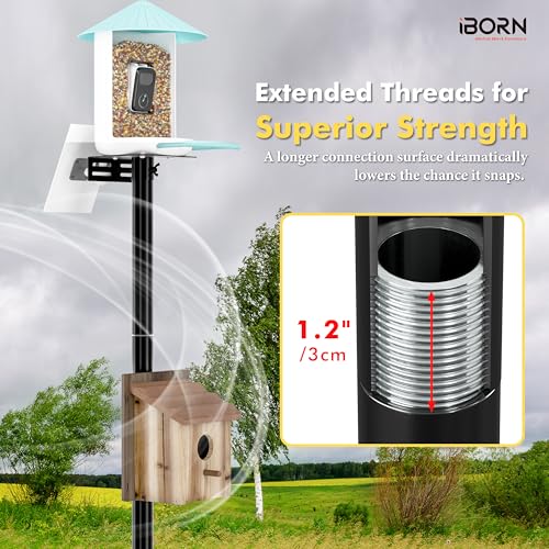 iBorn Camera Bird Feeder Pole 3in1 Compatible Bird Feeder Poles for Outdoors Heavy Duty,63inch Adjustable Height Bird House Pole Mount Kit Bracket