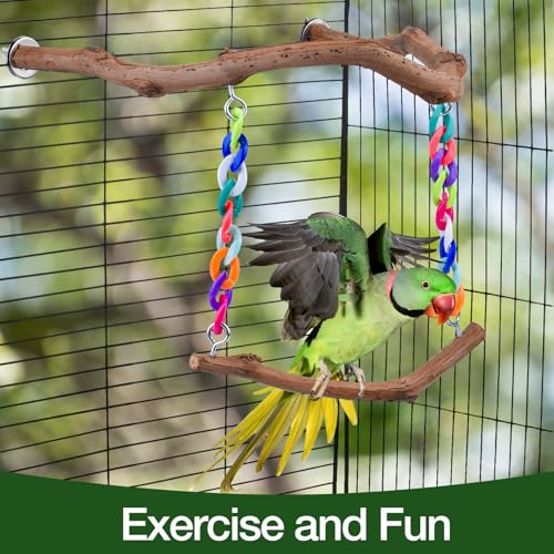 Bird Swing Toys, Standing Bird Perch with Natural Grape Wood, U Shape Hangable Birdcage Accessories, Birds Chewing Toy for Budgerigars, Parakeets