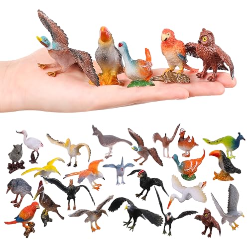 Realistic Bird Figurines, 24pcs Eagle, Parrot, Robin, Owl Toys - Fairy Garden Accessories, Educational Learning Dollhouse Birthday Cake Topper Gift