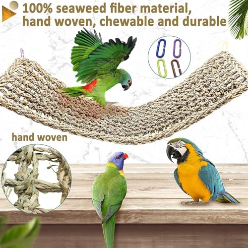 Bird Seagrass Mat 30" × 7" Parrot Natural Grass Woven Net Hammock Parakeet Climbing Rope Ladder Mat Chew Toys Cage Accessories for Pigeon Macaw