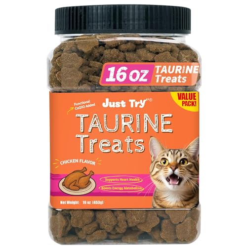 Just Try 16 OZ Taurine Treats with Coenzyme Q10 for Cats - Coq10 & Taurine for Cat to Support Feline Heart Health - Chicken Flavored Chews - Vitamins