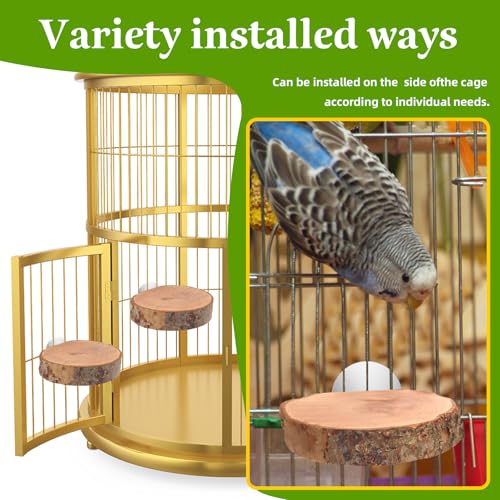 4PCS Natural Wood Round Bird Perch Platform for Cage - Parrot Perch Stand for Conures, Cockatiels, Budgies, Lovebirds, Parrotlets, Small Bird Cage