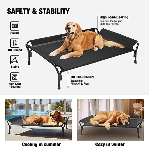 Veehoo Cooling Elevated Dog Bed, Raised Pet Cot with Guardrail & Slope Headrest, Durable & Breathable Teslin Mesh, Non-Slip Feet, Washable Dog Sofa