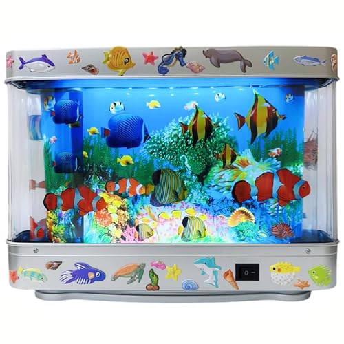 Fake Fish Tank Lamp - Moving Aquarium Night Light with Virtual Ocean Effect, 80s Retro Design for Adult Relaxation, Artificial Aquarium Decorative