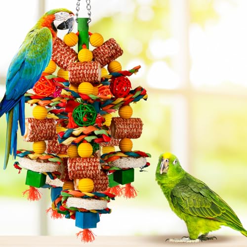 Bird Toys, Parrot Toys for Large Birds,Natural Corn cob and Loofah Slices Bird chew Toys for African Grey Parrots, Macaws, Cockatoos,  Parrot and