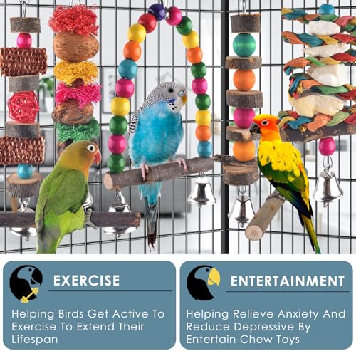 Bissap Bird Chew Toys, 7 Packs Parakeet Natural Wood Toys Parrot Hanging Cage Toy Perch Stand for Small Birds Conure Cockatiel Parrotlet Lovebird