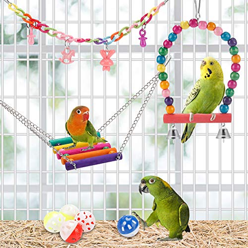 Swing Hanging Standing Chewing Toy Hammock Climbing Ladder, Cage Colorful Toys Suitable for Budgerigar, Parakeet, Conure, Cockatiel, Mynah, Love