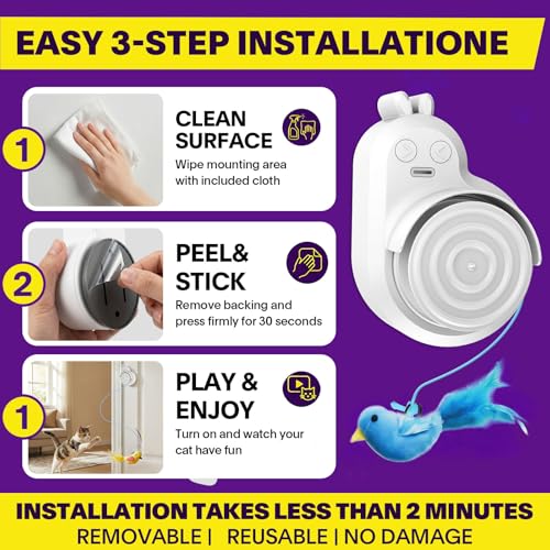 Interactive Cat Toys for Indoor Cats: Automatic Electric Flying Bird Feather & Mouse Wand, Rechargeable Electric Hanging Play Chase Exercise Moving