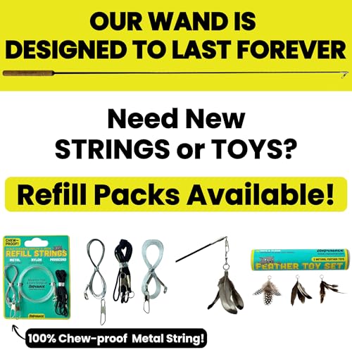 Forever Stick - The Unbreakable Cat Wand Toy, Durable Cat Toy Wand, Extra Long Cat String Toy, Cat Fishing Pole Toy for Bored Indoor Adult Cats, Cat