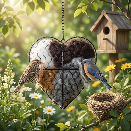 Handmade Fiber Bird Nesting Heart, Nesting Material for Wild Bird, Refillable Nesting Accessories, Hummingbird Nest/House, Outdoor Garden Decortion