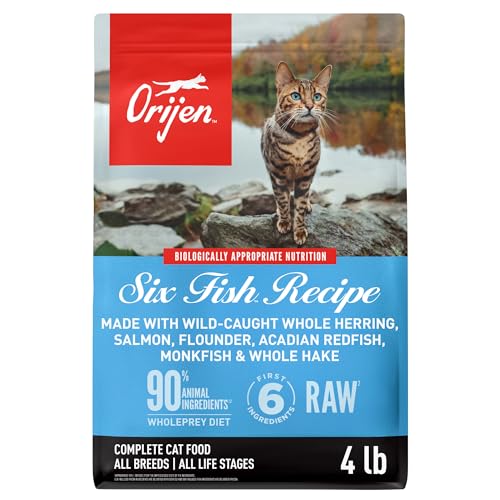 ORIJEN Grain Free High Protein Premium Dry Cat Food Six Fish Recipe 4lb Bag