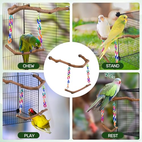 Bird Swing Toys, Standing Bird Perch with Natural Grape Wood, U Shape Hangable Birdcage Accessories, Birds Chewing Toy for Budgerigars, Parakeets