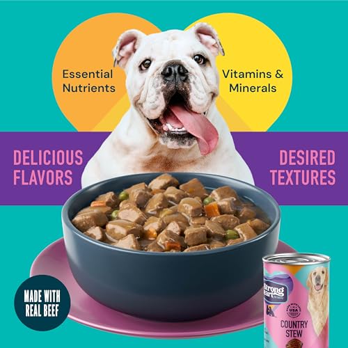 A Strong Heart Wet Dog Food Cans, Country Beef Stew with Peas & Carrots — Stew-Style Cuts, All Life Stages, Complete & Balanced, Made in USA, 13.2 oz