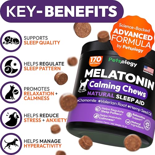 Advanced Melatonin for Dogs - 170 Dog Melatonin Calming Chews for Small and Large Dogs - Natural Hemp Dog Sleep Aid, Puppy Sleeping Pills, Anxiety
