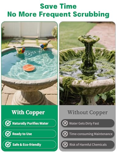 2-Pack Bird Bath Copper Disk, 0.6mm Thick 99.9% Pure Copper Cleaning Disk with Triple-Point Support, Safe Nature’s Purifier Clean Water All Season
