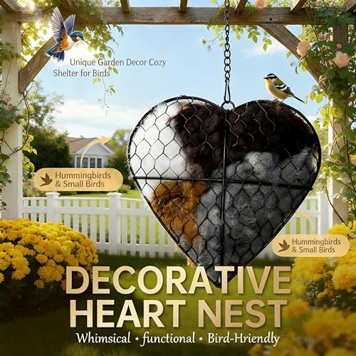 Handmade Fiber Bird Nesting Heart, Nesting Material for Wild Bird, Refillable Nesting Accessories, Hummingbird Nest/House, Outdoor Garden Decortion