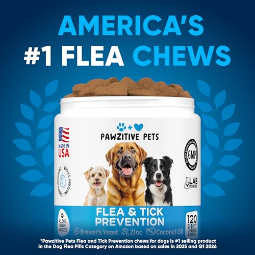 Chewable Flea and Tick Prevention for Dogs - 120 Soft Chews Made in USA - Oral Flea and Tick Control Pills for Small, Medium, Large Dogs and Puppies