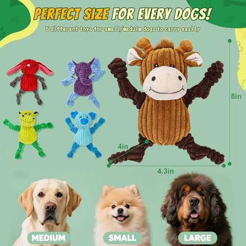 5 Pack Squeaky Dog Toys,Tough Stuffed Plush Dog Toys for Large Medium Small Dogs, Durable Plush Animal Dog Toy Bundle,Puppy Toys to Keep Them Busy
