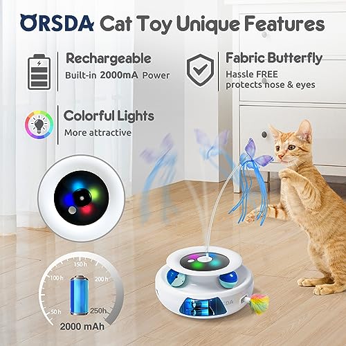 ORSDA Cat Toy, 3-in-1 Automatic Interactive Electronic Moving Ambush Feather, Fluttering Butterfly, Track Balls, USB Rechargeable Powered Smart