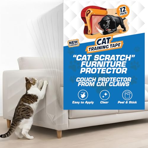 12 Pack Cat Scratch Furniture Protector Tape Sheets – Double-Sided Sticky Training (5 XL, 5 Large, 2 Medium) – Anti-Scratch Couch & Sofa Guard