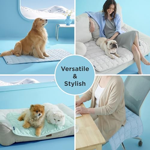 Bedsure Cooling Dog Mat Extra Large, Q-Max>0.5 XL Thin Breathable Cold Crate Pad for Pet, Portable Washable Kennel Bed for Summer Active Dog with
