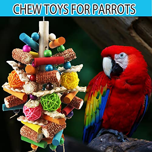 Bird Toys, Parrot Toys for Large Birds, Natural Peppered Wood African Grey Parrots, Macaws, Cockatoos,  Parrot chew Toys, Aviary Hanging Toys