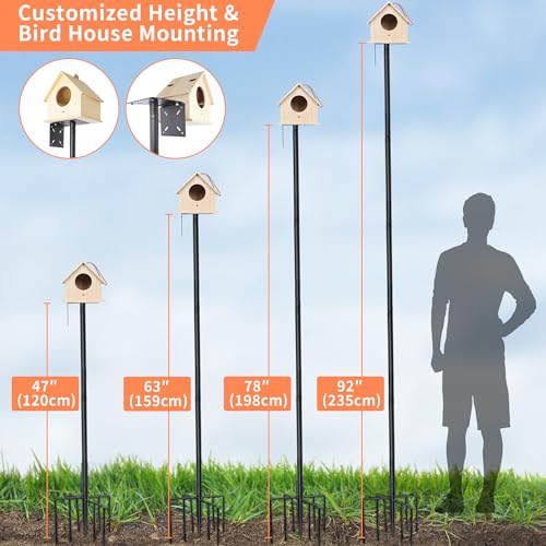 eWonLife 92 Inch Squirrel Proof Bird Feeder Pole with 9 Prongs Base, 1 Inch Dia Bird House Pole, Heavy Duty Bird Feeder Stand, Adjustable Shepherds